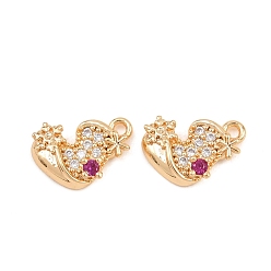 Настоящее золото 18K Рождественские латунные подвески с микропаве из фианита, рождественские носки-талисманы, реальный 18 k позолоченный, 8x12x3 мм, отверстие : 1.4 мм