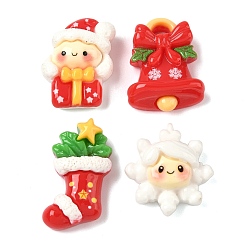(52) Непрозрачная лаванда Кабошоны из непрозрачной смолы в виде снеговика, чулка и колокольчика на рождественскую тематику, разнообразные, разноцветные, 24~28x18~22x7.5~9 мм