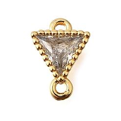 Настоящее золото 18K Латунные прозрачные подвески из кубического циркония, треугольные ссылки, реальный 18 k позолоченный, 10x7x3 мм, отверстие : 1.2 мм