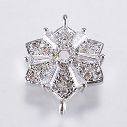 Платина Латунные микро проложить кубических ссылки циркония, без свинца и без кадмия, цветок, платина, 19.5x14x4 мм, отверстие : 1 мм