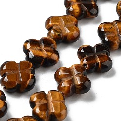 Тигровый глаз Природных тигровый глаз бисер нитей, 4-лепестков цветка, 14x14x5.5 мм, отверстие : 1.2 мм, около 15 шт / нитка, 7.87'' (20 см)