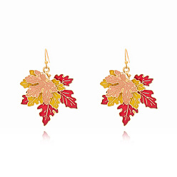 Colorful Alloy Enamel Maple Leaf Dangle Earrings for Women, Golden, Colorful, 40x30mm