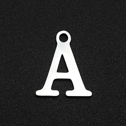Letter A Не тускнеющие 201 подвески из нержавеющей стали, лазерная резка, буквы, цвет нержавеющей стали, letter.a, 12x10x1 мм, отверстие : 1.5 мм