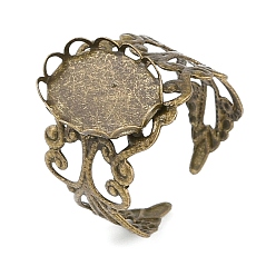 Античная Бронза Компоненты овального железного кольца открытой манжеты, филигранные оправы для колец, античная бронза, 20 мм, регулируемый, лоток : 15x11 мм