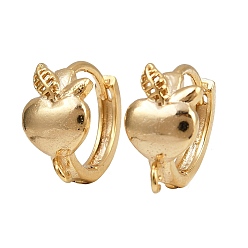 Настоящее золото 24K Латунная фурнитура для хооп серег, без кадмия и без свинца, яблоко, реальный 24 k позолоченный, 17x14x8 мм, отверстие : 1.6 мм, штифты : 1 мм