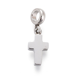 Нержавеющая Сталь Цвет Не тускнеющие 304 подвески из нержавеющей стали, с трубчатыми поручнями, ручная полировка, крестик, цвет нержавеющей стали, 15.3 мм, Кулон : 9.6x5.2x1.8 мм, отверстие : 2.5 мм
