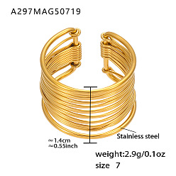 Real 18K Gold Plated 304 Stainless Steel Wide Band Finger Rings, Nuggets, Real 18K Gold Plated, US Size 7(17.3mm)