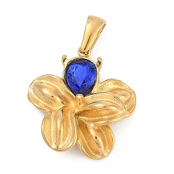 Сапфир 304 из нержавеющей стали горный хрусталь подвески, , золотые, сапфир, 25.5x23x7 мм, отверстие : 6.5 мм