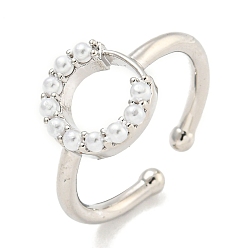 Letter C Латунные открытые манжеты для женщин, с ABS имитации жемчуга, без кадмия и без свинца, долговечный, буквы, буква С, внутренний диаметр: 17 мм, Письмо с: 12x10.5 мм