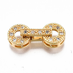 Real 18K Gold Plated Brass Micro Pave Clear Cubic Zirconia Fold Over Clasps, Nickel Free, Flat Round, Real 18K Gold Plated, 16mm long, Flat Round: 7x3mm, Inner Diameter: 2.5mm, Clasps: 9x4.5x3mm
