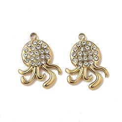 Настоящее золото 18K 304 Подвески из нержавеющей стали со стразами, ионное покрытие (IP), медуза, реальный 18 k позолоченный, 14.5x10.5x2 мм, отверстие : 1.2 мм