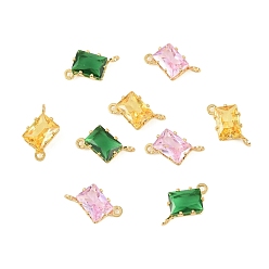 (52) Непрозрачная лаванда Прямоугольные подвески-коннекторы из латуни с инкрустацией кубическим цирконием, без кадмия, без никеля и без свинца, реальный 18 k позолоченный, разноцветные, 13x7.5x4 мм, отверстие : 1 мм