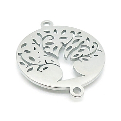Stainless Steel Color Stainless Steel Cutting Links, Flat Round with Tree, Stainless Steel Color, 25mm
