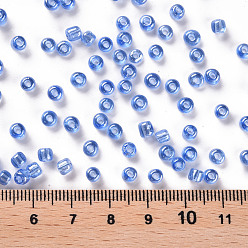 Cornflower Blue Glass Seed Beads, Trans. Colours Lustered, Round, Cornflower Blue, 4mm, Hole: 1.5mm, about 4500pcs/pound