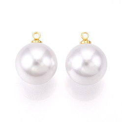 Настоящее золото 18K Подвески из латуни и АБС-пластика с имитацией жемчуга, круглые подвески, долговечный, без никеля , реальный 18 k позолоченный, 17.5x13.5 мм, отверстие : 1.5 мм