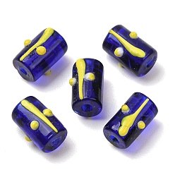 Blue Handmade Bumpy Lampwork Beads, Column with Dot, Blue, 15x11.5~12mm, Hole: 1.8mm