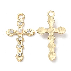 Crystal Alloy Pendants, with Rhinestone & Plastic Pearl Beaded, Golden, Cadmium Free & Nickel Free & Lead Free, Corss Charms, Crystal, 27.5x15.5x3mm, Hole: 2.2mm
