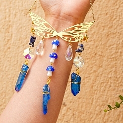 Ляпис-Лазурь Металлические подвесные украшения в виде бабочек, Обернутые натуральные ляпис-лазури и грибы лэмпворк, ловцы солнца с кисточками для дома и улицы, 320 мм