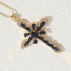 Прусский Синий Крест латунные микропаве кубические цирконии подвески ожерелья, золотые, берлинская лазурь, 17.72 дюйм (45 см)