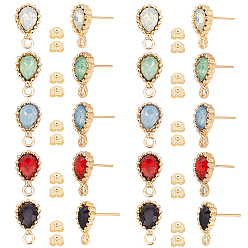 (52) Непрозрачная лаванда 20шт 5 цвет сплава серьги гвоздики фурнитура, со стразами из смолы и горизонтальными петлями, слеза, с 100 шт 304 ушными гайками из нержавеющей стали, золотые, разноцветные, 15x9 мм, отверстие : 2 мм, штифты : 0.8 мм, 4 шт / цвет