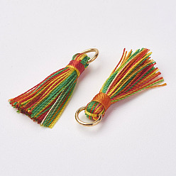Colorful Cannetille Nylon Tassel Pendant Decorations, with Iron Findings, Golden, Colorful, 30~32x7x4mm, Hole: 4x5mm