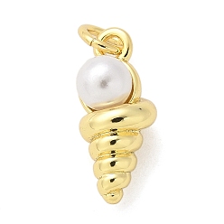 Настоящее золото 18K Латунные подвески, раковина, с ABS имитации жемчуга, без свинца и без кадмия, с целью перехода в кольце, реальный 18 k позолоченный, 15.5x6.5x7.5 мм, отверстие : 3 мм