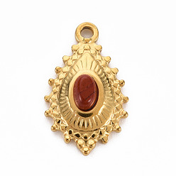 Темно-Красный 304 подвески из нержавеющей стали, с обсидианом из красного дерева, слеза, темно-красный, 22x14x5 мм, отверстие : 1.6 мм