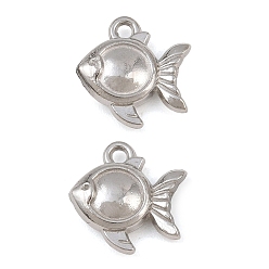 Stainless Steel Color 304 Stainless Steel Pendants, Fish Charms, Stainless Steel Color, 16x15x4.5mm, Hole: 1.8mm