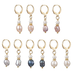 (52) Непрозрачная лаванда Овальные серьги с натуральным пресноводным жемчугом из латуни с застежкой-рычагом, с жемчугом из раковины , золотые, разноцветные, 36x6~7 мм