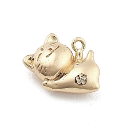 Cat Shape Латунные микро проложить кубического циркония подвески, животные прелести, реальный 14 k позолоченный, форма кошки, 12x10x5 мм, отверстие : 1 мм