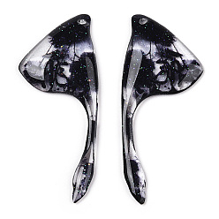 Черный Подвески в виде крыльев из эпоксидной смолы, подвески в виде крыльев бабочки, чёрные, 39x15.5x3 мм, отверстие : 1.2 мм