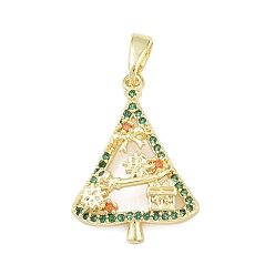 Рождественская елка Рождественские латунные подвески с микропаве из фианита, золотые, рождественская елка, 22x16x5 мм, отверстие : 3x5 мм