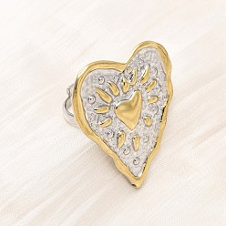 Золотой & Цвет Нержавеющей Стали 304 кольца для пальцев из нержавеющей стали для женщин, сердце, ионное покрытие (ip), золотые и нержавеющая сталь цвет, 33.5x29 мм, размер США 7 1/4 (17.5 мм)
