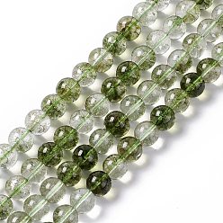 Olive Terne K9 brin de perles de quartz lodolite vert imitation verre/quartz de jardin, ronde, vert olive, 8~8.5mm, Trou: 0.7mm, Environ 50 pcs/chapelet, 14.76 pouce (37.5 cm)