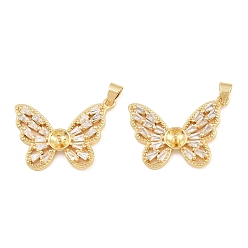 Real 18K Gold Plated Brass Micro Pave Cubic Zirconia Peg Bails, Butterfly Charms, for Half Drilled Beads, Long-Lasting Plated, Lead Free & Cadmium Free, Rack Plating, Real 18K Gold Plated, 20x28.5x4.5mm, Hole: 2.5x4.5mm, Pin: 1.5mm