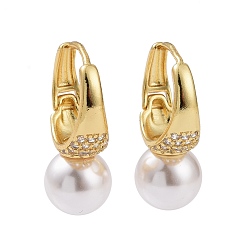 Золотой Пластиковые жемчужные серьги-кольца с прозрачными фианитами, стеллаж для латунных украшений для женщин, без кадмия и без свинца, золотые, 25 мм, штифты : 1 мм