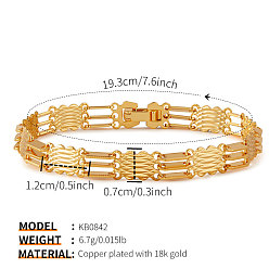 Tube Bracelets à maillons en laiton pour femmes, réel 18 k plaqué or, Tube, 7.60 pouce (19.3 cm)