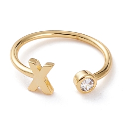 Letter X Латунные кольца из манжеты с прозрачным цирконием, открытые кольца, долговечный, реальный 18 k позолоченный, letter.x, размер США 6, внутренний диаметр: 17 мм