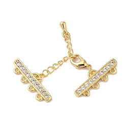 Настоящее золото 18K Латунный удлинитель цепи из микропаве из циркония, застежки для ожерелья, долговечный, без свинца и без кадмия, реальный 18 k позолоченный, заканчивается: 8x23x2 мм, отверстие : 1 мм, застежка : 10x5x3 mm