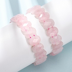 Розовый Кварц Эластичные браслеты из натурального розового кварца с гранеными бусинами для женщин, овальные, бусины : 14x10x5.5 мм, внутренний диаметр: 2.32 дюйм (5.9 см)