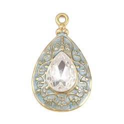 Аква 304 Подвески из нержавеющей стали с эмалью и прозрачными кубическими циркониями, слезинки, золотые, вода, 35x20.5x7.5 мм, отверстие : 2 мм