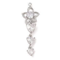 Платинированный Подвески из прозрачного стекла с инкрустацией из латуни, звезда и сердца, Реальная платина, 37x12x3 мм, отверстие : 1 мм