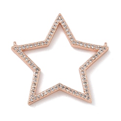 Розовое Золото Латунное покрытие стойки микро паве кубический цирконий соединительные подвески, долговечный, без свинца и без кадмия, звезда, розовое золото , 30x33x2.5 мм, отверстие : 0.8 мм
