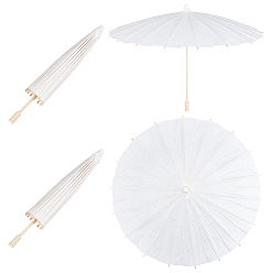 White DIY Blank Craft Paper Umbrella, with Wooden Handle and Rack, for Children DIY Crafts Hand Painted Making, White, 278x32mm