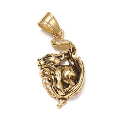 Античное Золото 304 подвески из нержавеющей стали, с кубического циркония, леопард, прозрачные, античное золото , 38x21x8.5 мм, отверстие : 9.5x7 мм