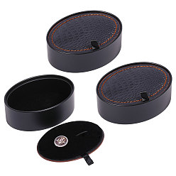Черный Искусственная кожа 2 подарочные коробки для запонок, бархатом внутри, овальные, чёрные, 9.15x6.75x3.1 см