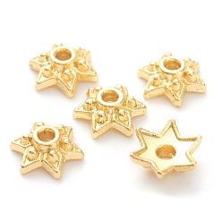 Real 18K Gold Plated Rack Plating Alloy Flower Bead Caps, 6-Petal, Lead Free & Cadmium Free, Long-Lasting Plated, Real 18K Gold Plated, 8x9x3mm, Hole: 1.6mm