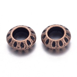 Red Copper Tibetan Style Alloy European Beads, Large Hole Beads, Rondelle, Red Copper, Lead Free & Cadmium Free & Nickel Free, 10x4mm, Hole: 5mm