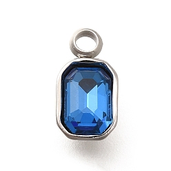 Капри Синий 304 подвески из нержавеющей стали, со стразами, цвет нержавеющей стали, прямоугольные, Капри синий, 10.5x5.5x3.5 мм, отверстие : 1.8 мм