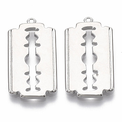 Real Platinum Plated Brass Pendants, Nickel Free, Blade Shape, Real Platinum Plated, 25.5x14x2mm, Hole: 1mm